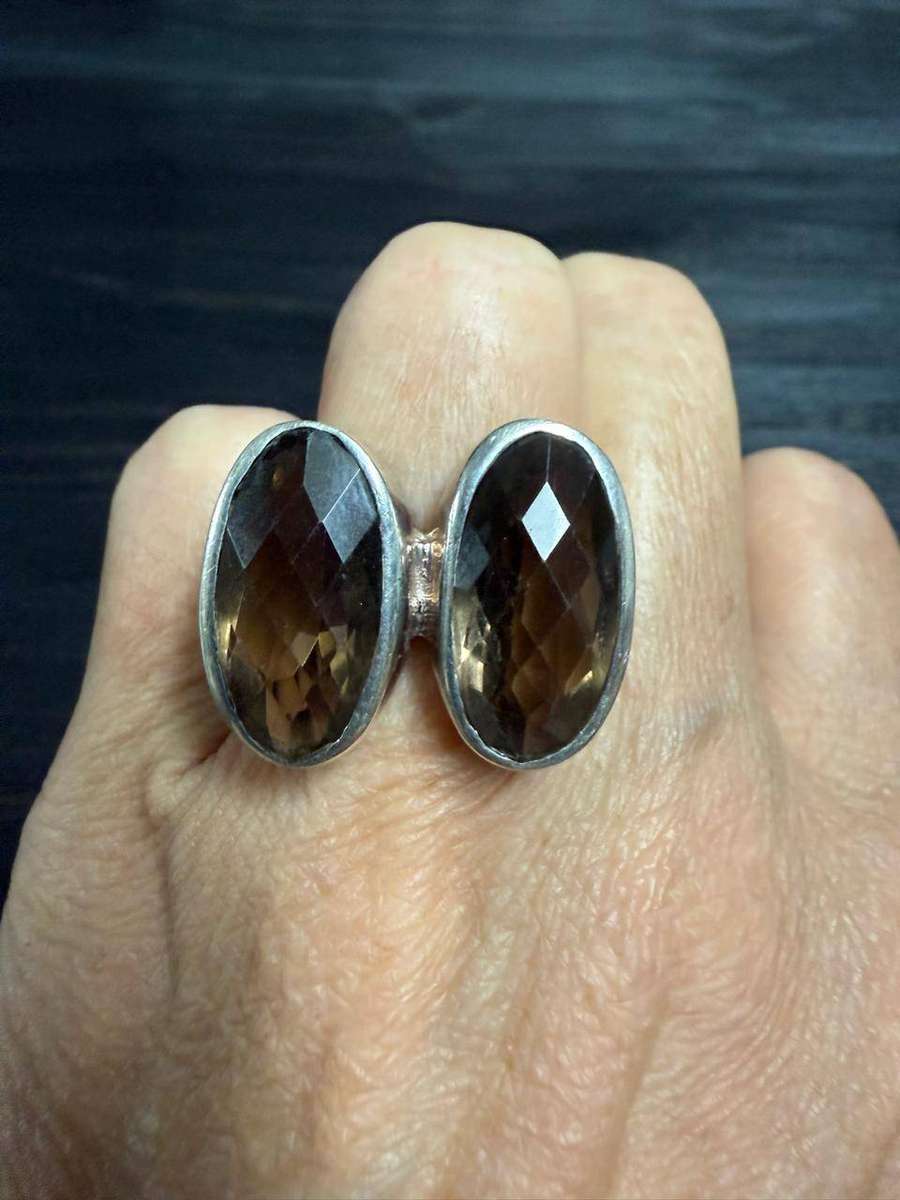 Sterling silver double smoky quartz ring