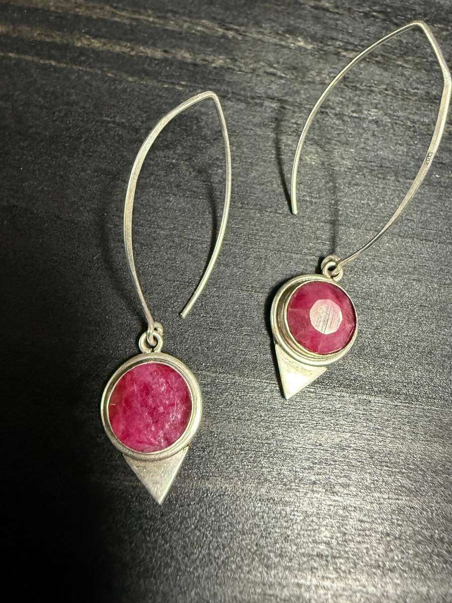 Sterling silver rough ruby stone earrings