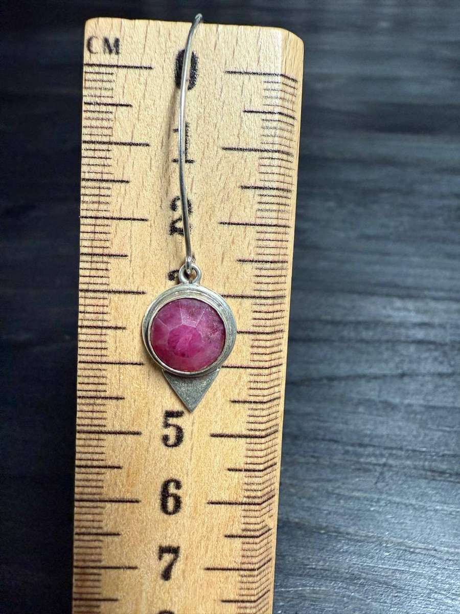 Sterling silver rough ruby stone earrings