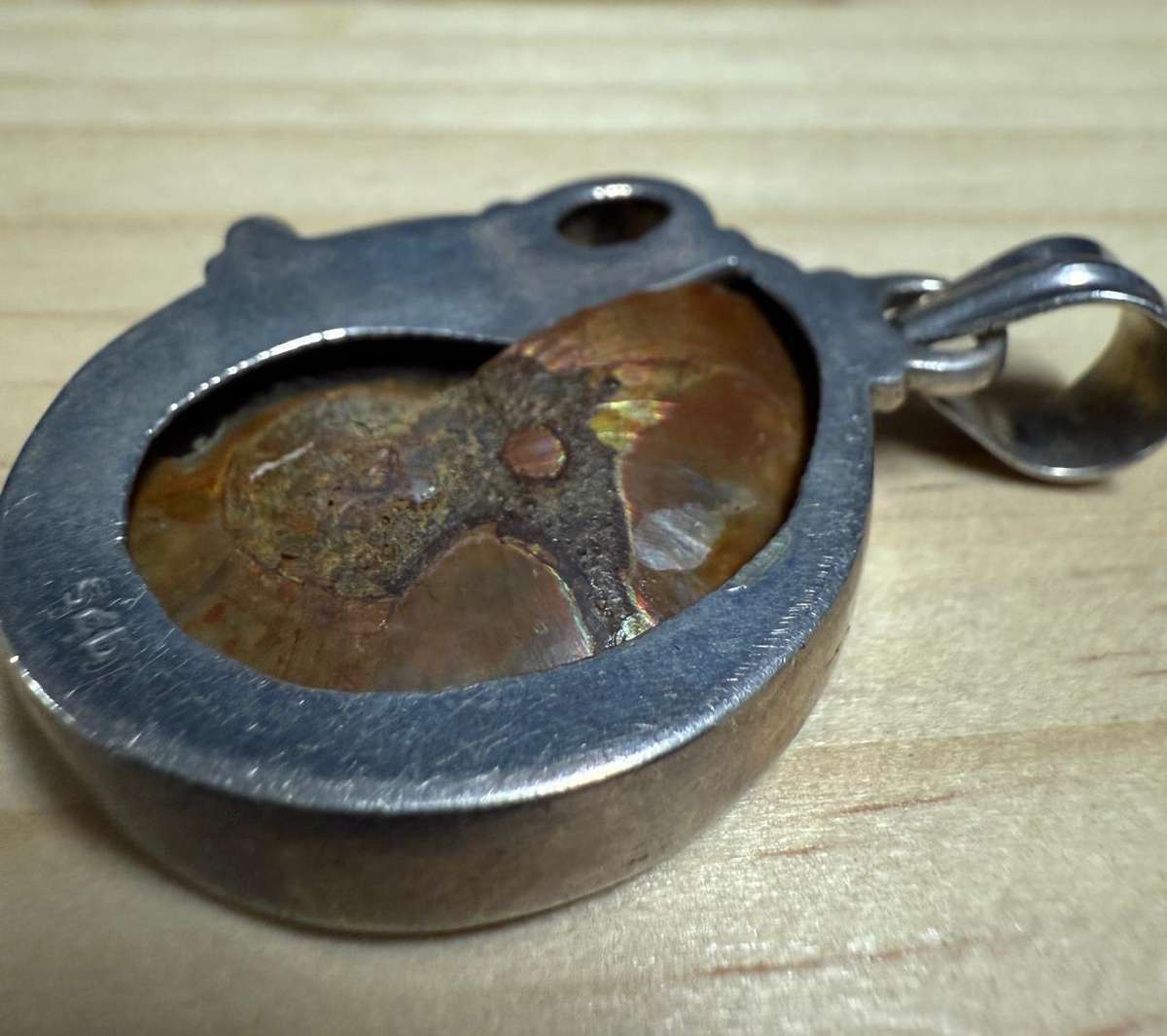 Sterling silver snail "fossil" with citrine stone