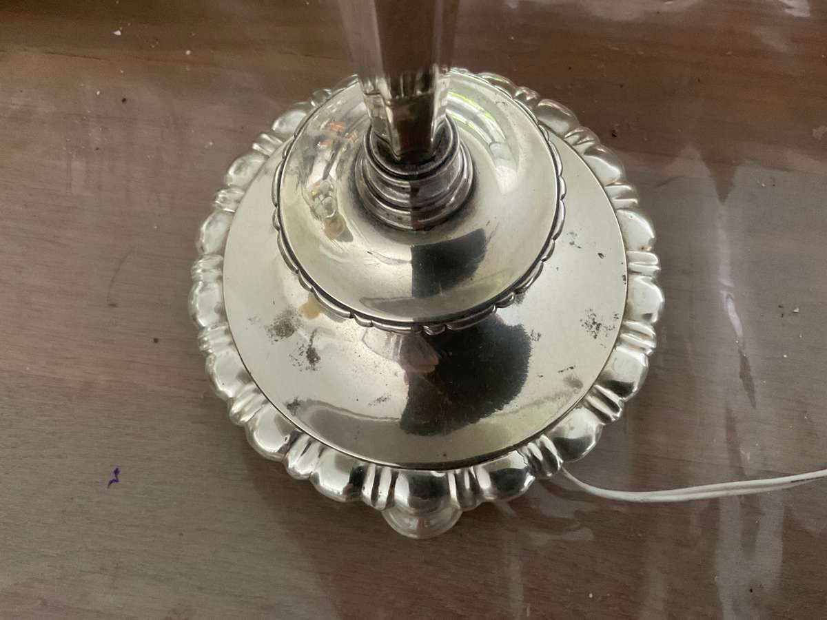 An Outstanding Quality Silver Plated Lamp with a Flow Blue Shade