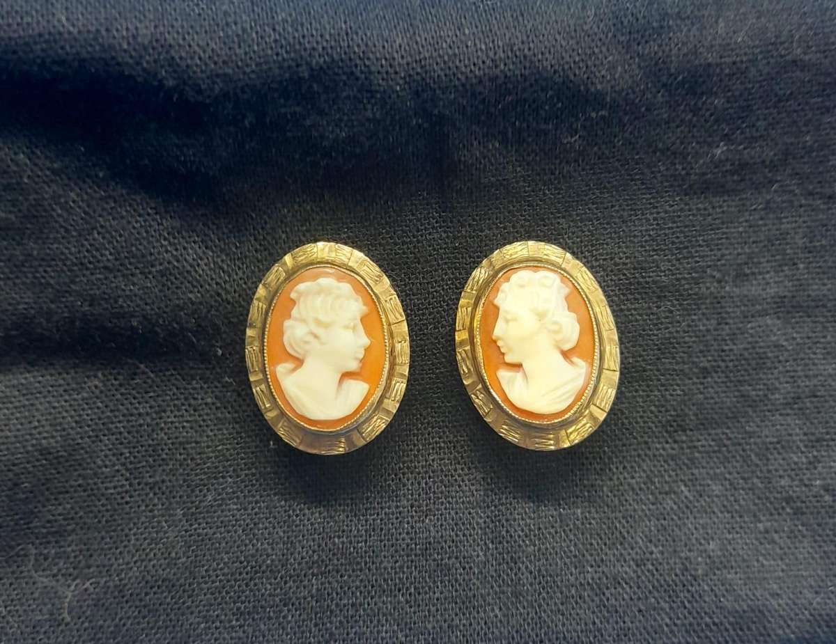 Gold Cameo Earrings.