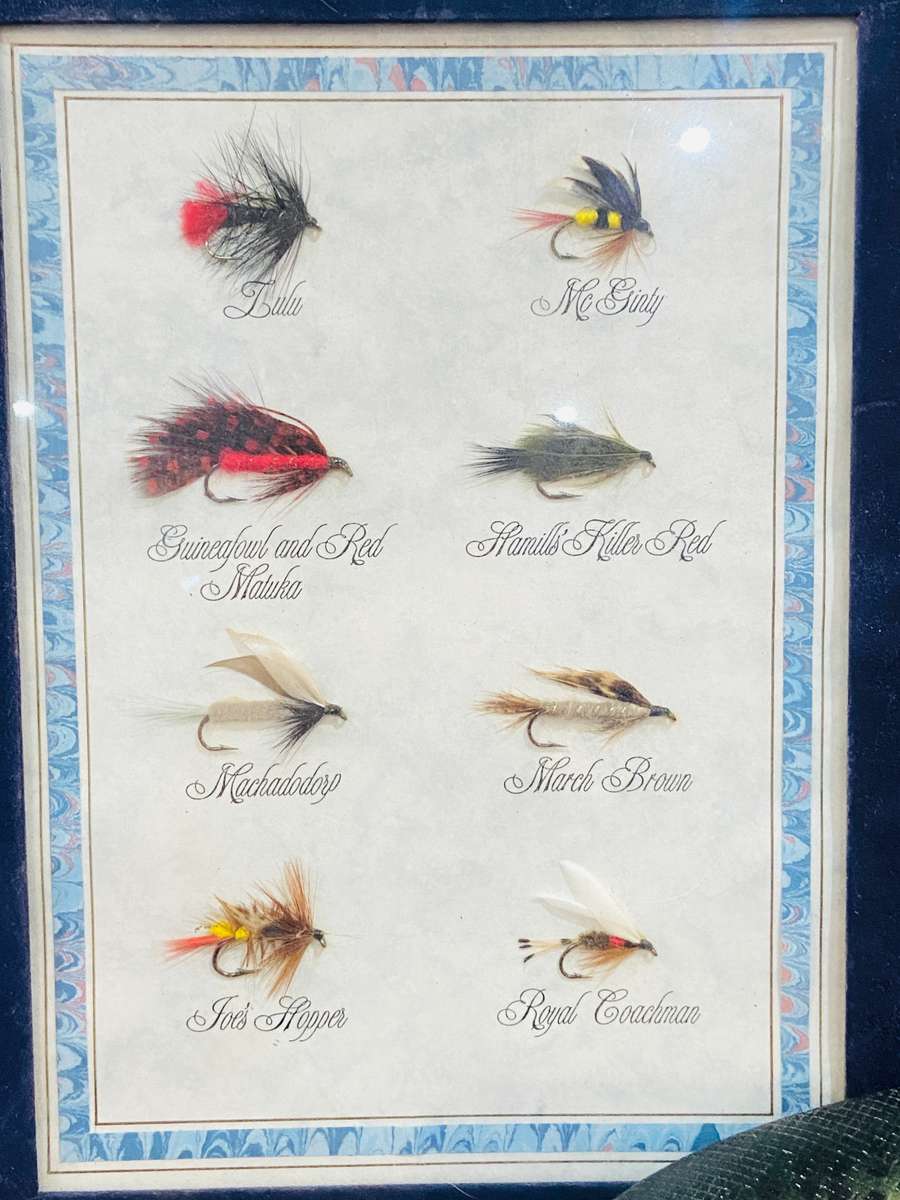 FLY FISHING LOT - WALL HANGER & TWO FRAMES WITH FLIES