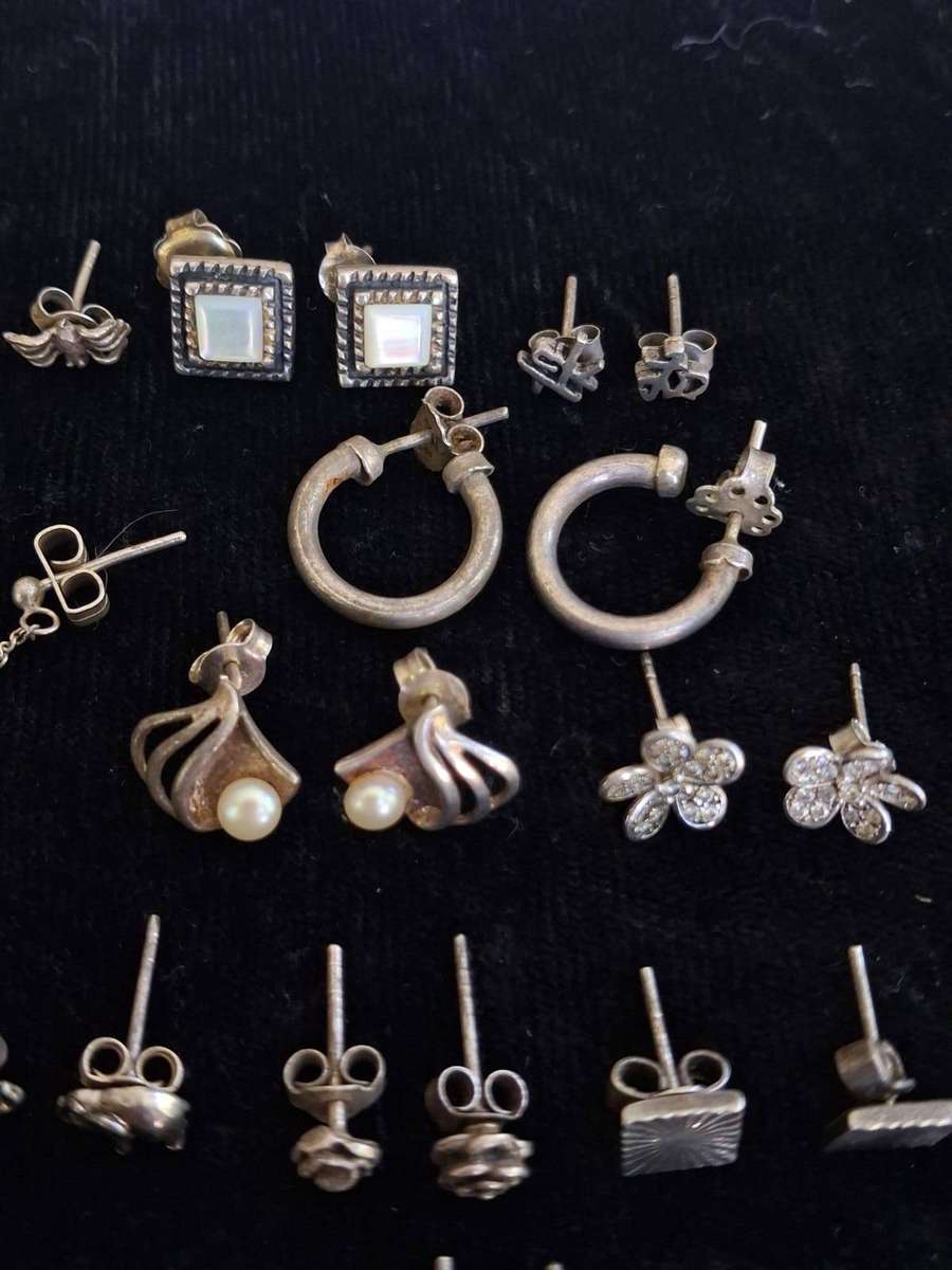 SILVER EARRINGS LOT - ALL MARKED 925 -TOTAL WEIGHT 37grams - BID FOR ALL -