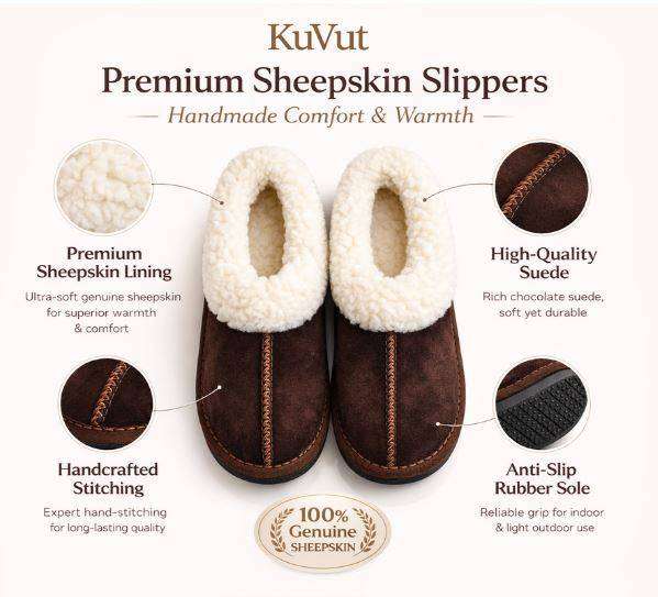 KuVut Sheepskin Slippers - Choc Brown - Size 6