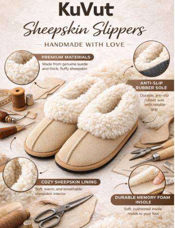 KuVut Sheepskin Slippers - Sand - Size 10