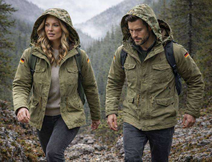 Original German Unisex Parka Jacket + Camo Fleece Hat (4XLarge)