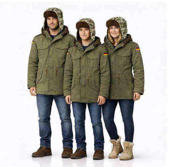 Original German Unisex Parka Jacket + Camo Fleece Hat (7XLarge)