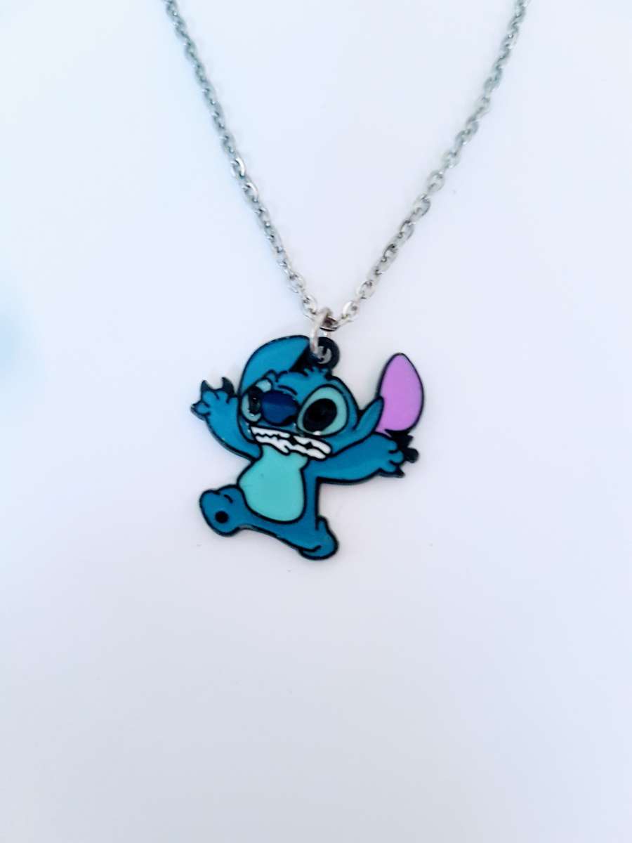 Necklace with cute Disney Stitch pendant Silver tone fashion chain necklace #Lilo and Stitch