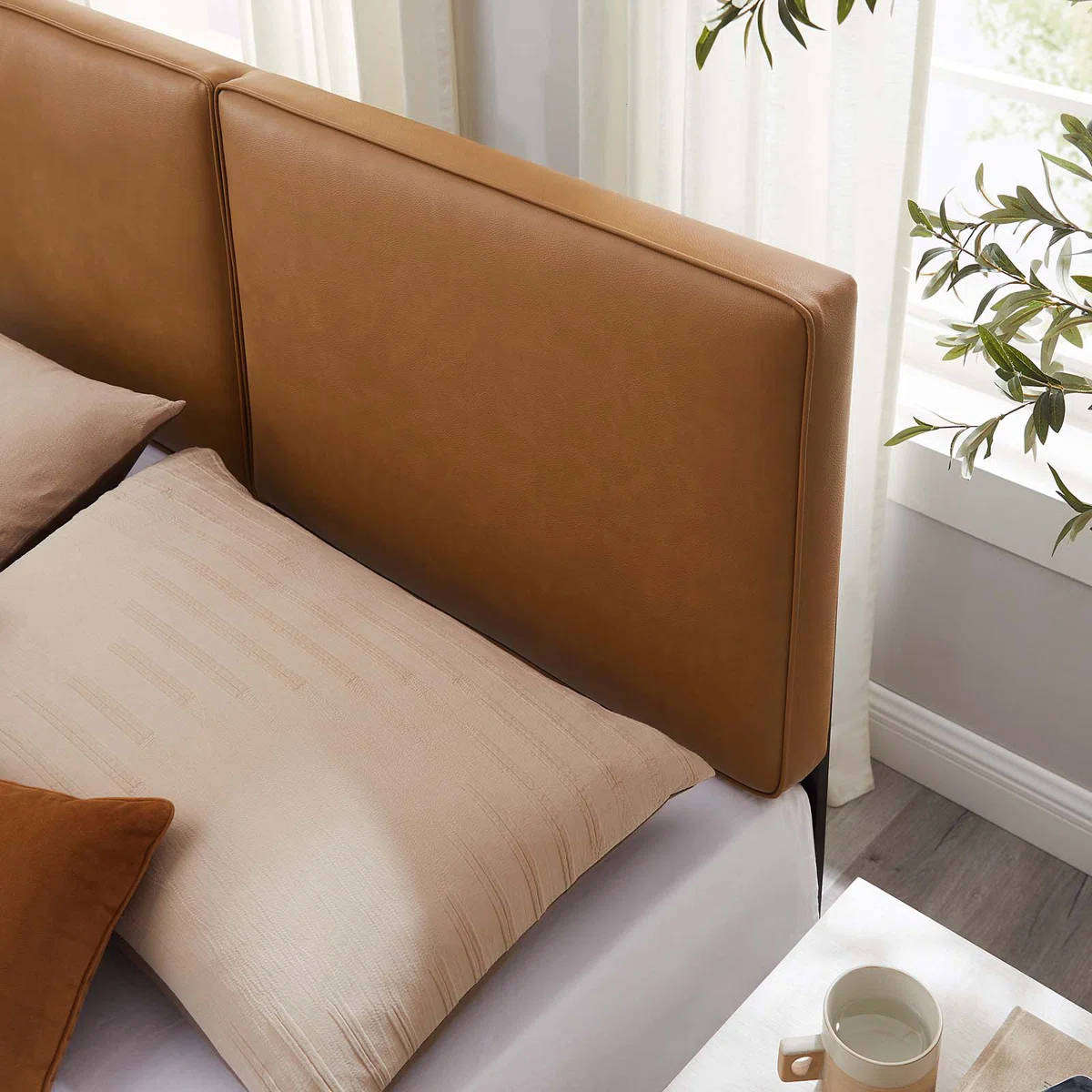 Lumi Gold Leather Queen Headboard
