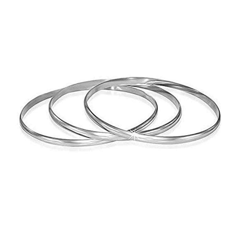 Set of 3 Womens Silver Plated Polished Stainless Steel Bangles  Waterproof Stacking Bracelet