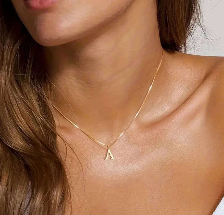 Gold Stainless Steel  Initial Letter Necklaces - in High Quality Velvet Jewellery Gift Box
