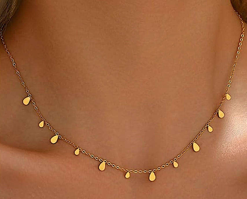Gold Plated Teardrop Charm Necklace | Gold Plated Stainless Steel