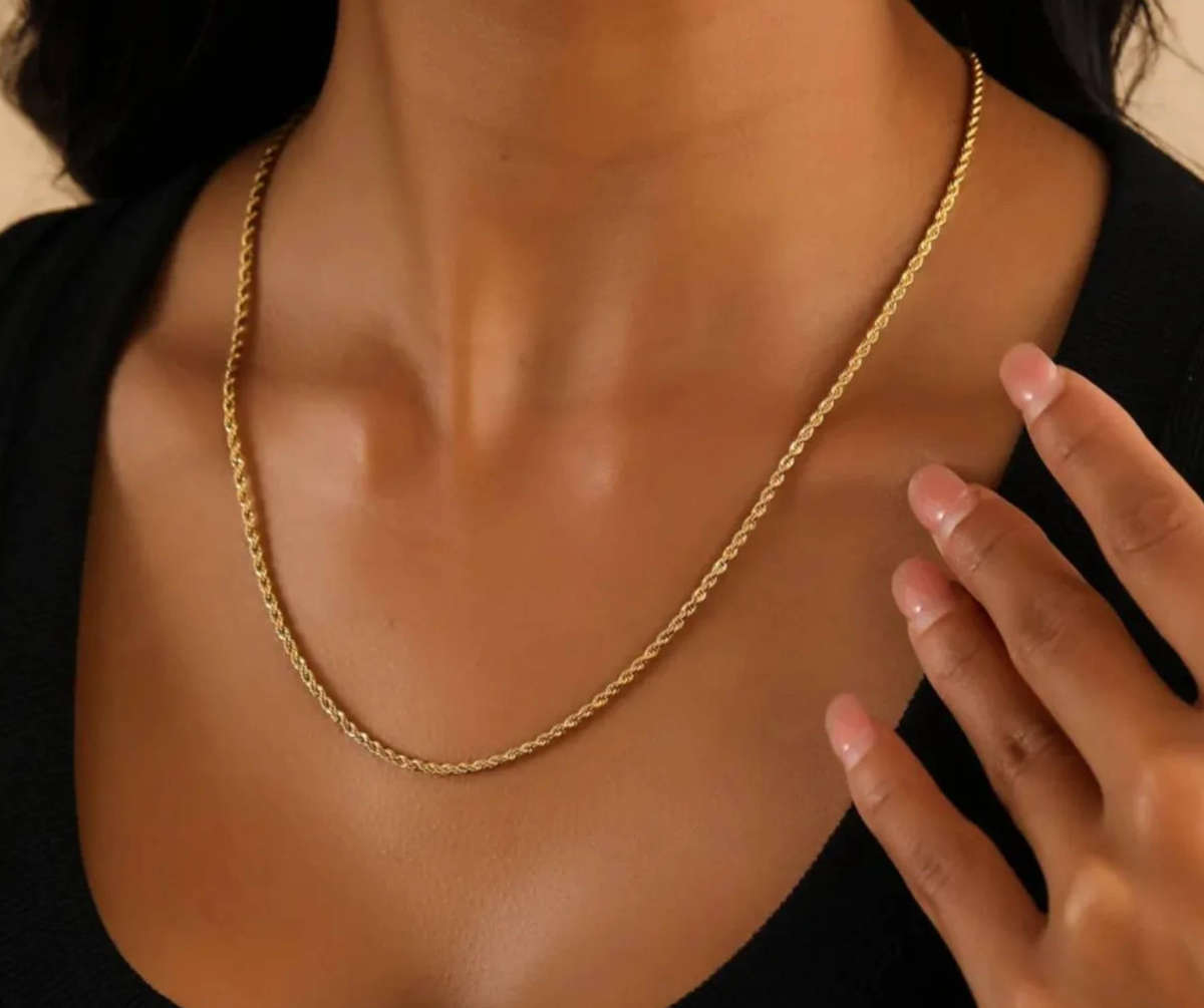 2mm 52cm + 5cm extender long Gold Plated Stainless Steel Rope Chain Twist Necklace