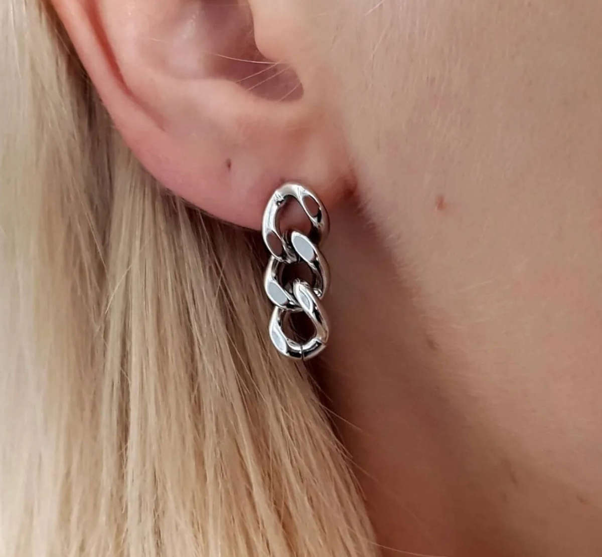 Silver Plated Stainless Steel Cuban Link Drop Earrings for Women