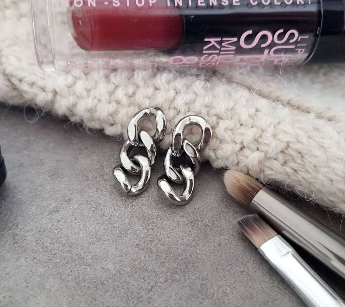 Silver Plated Stainless Steel Cuban Link Drop Earrings for Women