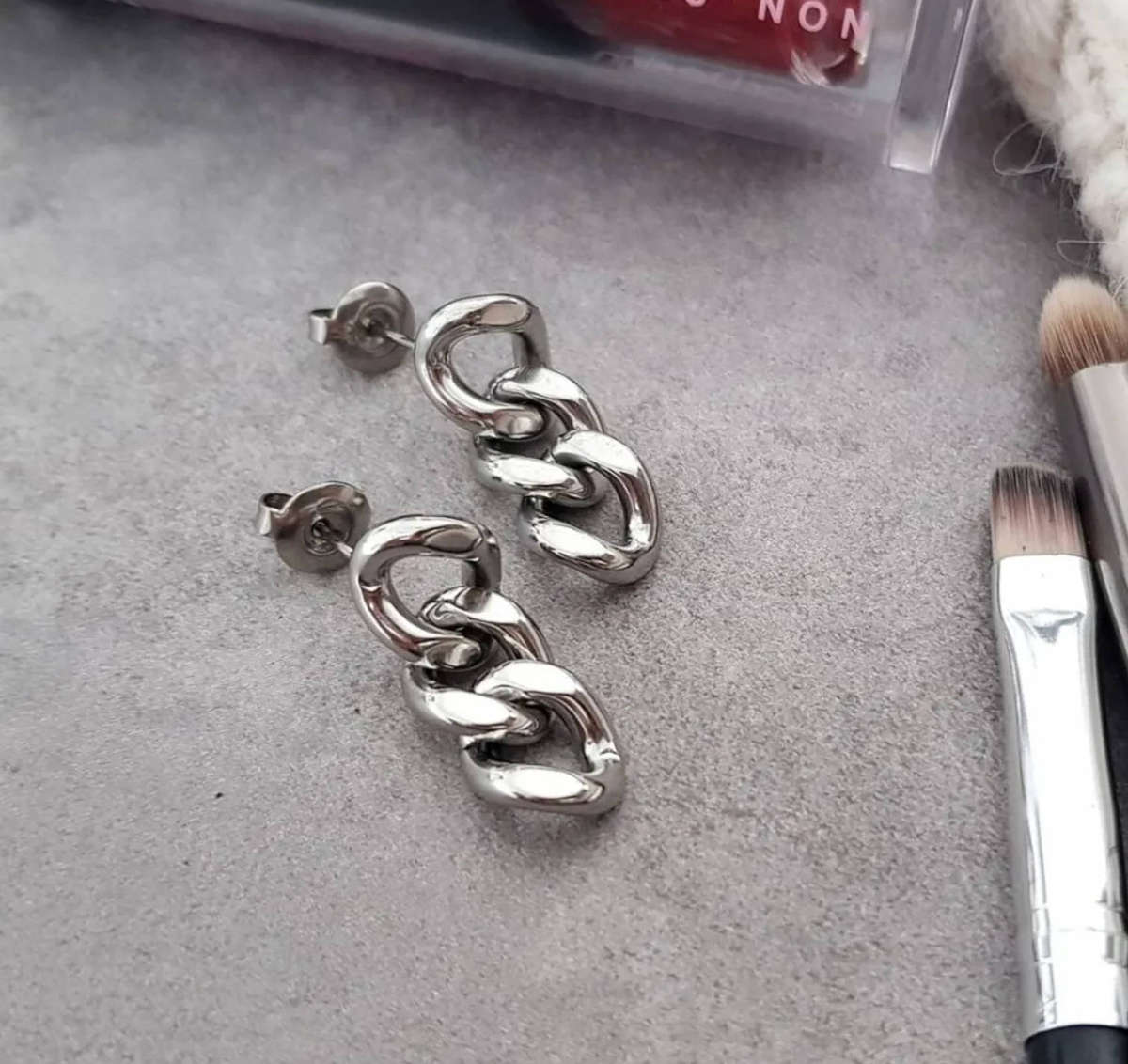 Silver Plated Stainless Steel Cuban Link Drop Earrings for Women