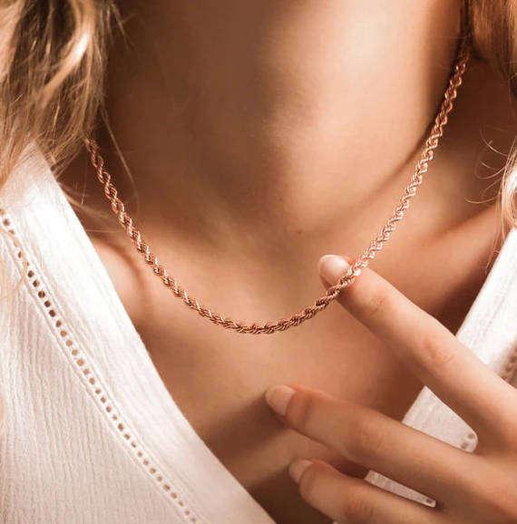 4mm Rose Gold Rope Chain Twist Stainless Steel Necklace in Jewellery Gift Box