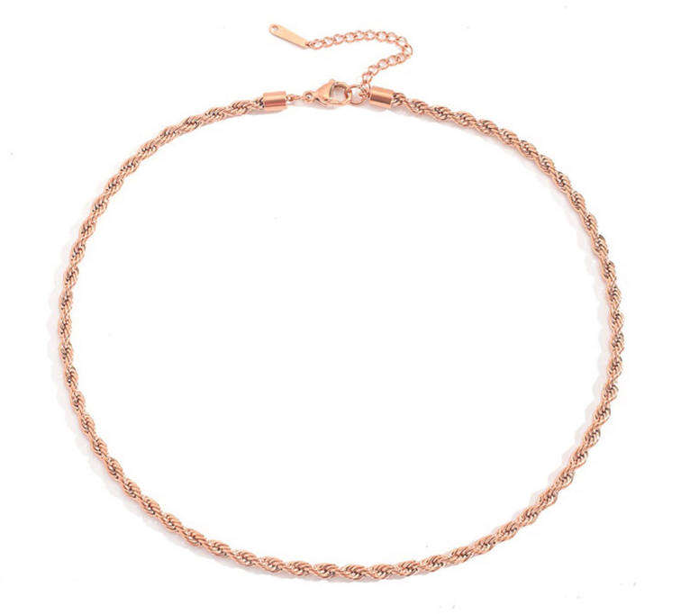 4mm Rose Gold Rope Chain Twist Stainless Steel Necklace in Jewellery Gift Box