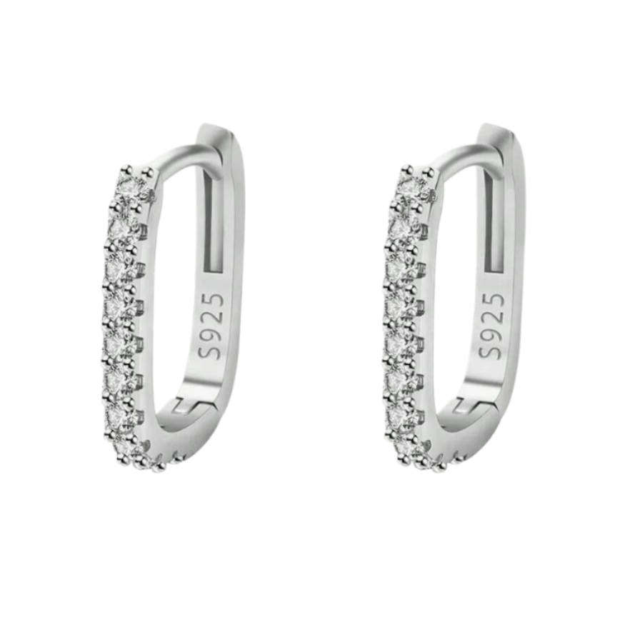 925 Tiny Single Row Crystal Huggie Hoop Earrings in Velvet Jewelry Gift Box