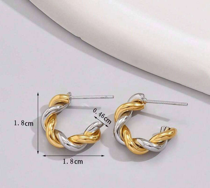 Braided Two Tone Silver and Gold Non Tarnish Earrings in Jewellery Box