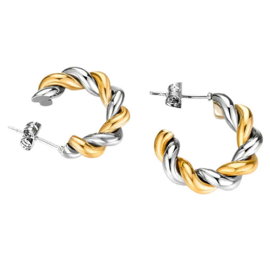 Braided Two Tone Silver and Gold Non Tarnish Earrings in Jewellery Box