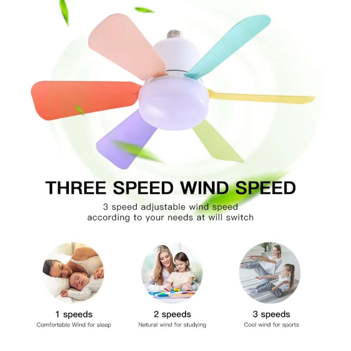 3 Speeds dimmable 2in1 socket fan light with remote 40w