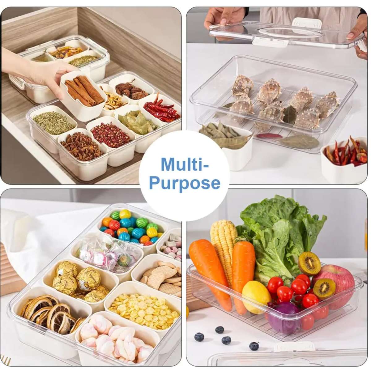 8 Grid plastic food condiment container organiser storage