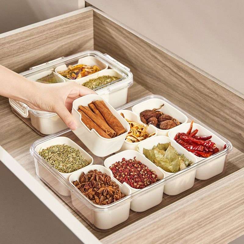 8 Grid plastic food condiment container organiser storage