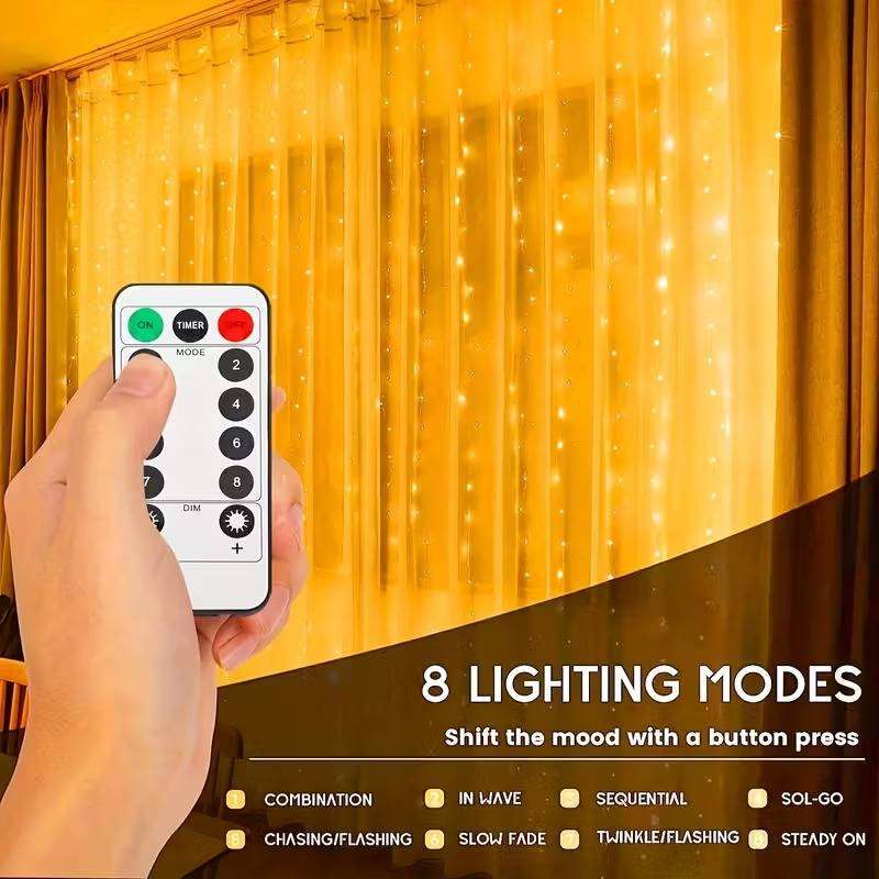 USB Powered Curtain Lights with Remote Control 3 X 3M Warm White