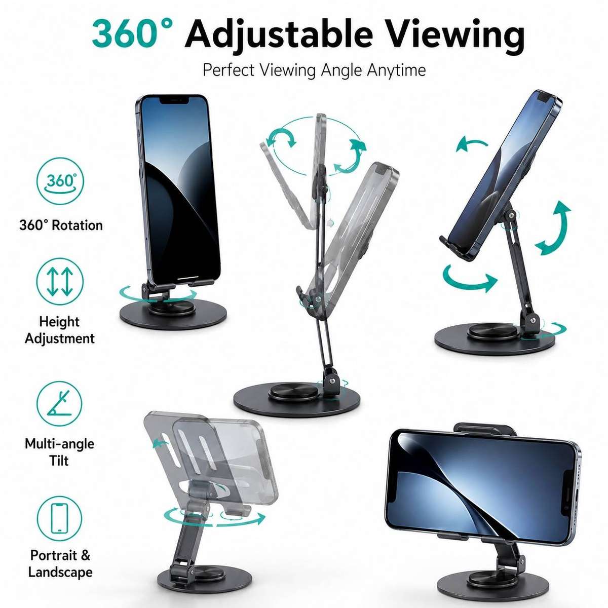 Adjustable Foldable Metal Phone Stand Desktop Mobile Holder for iPhone Samsung Huawei Tablet