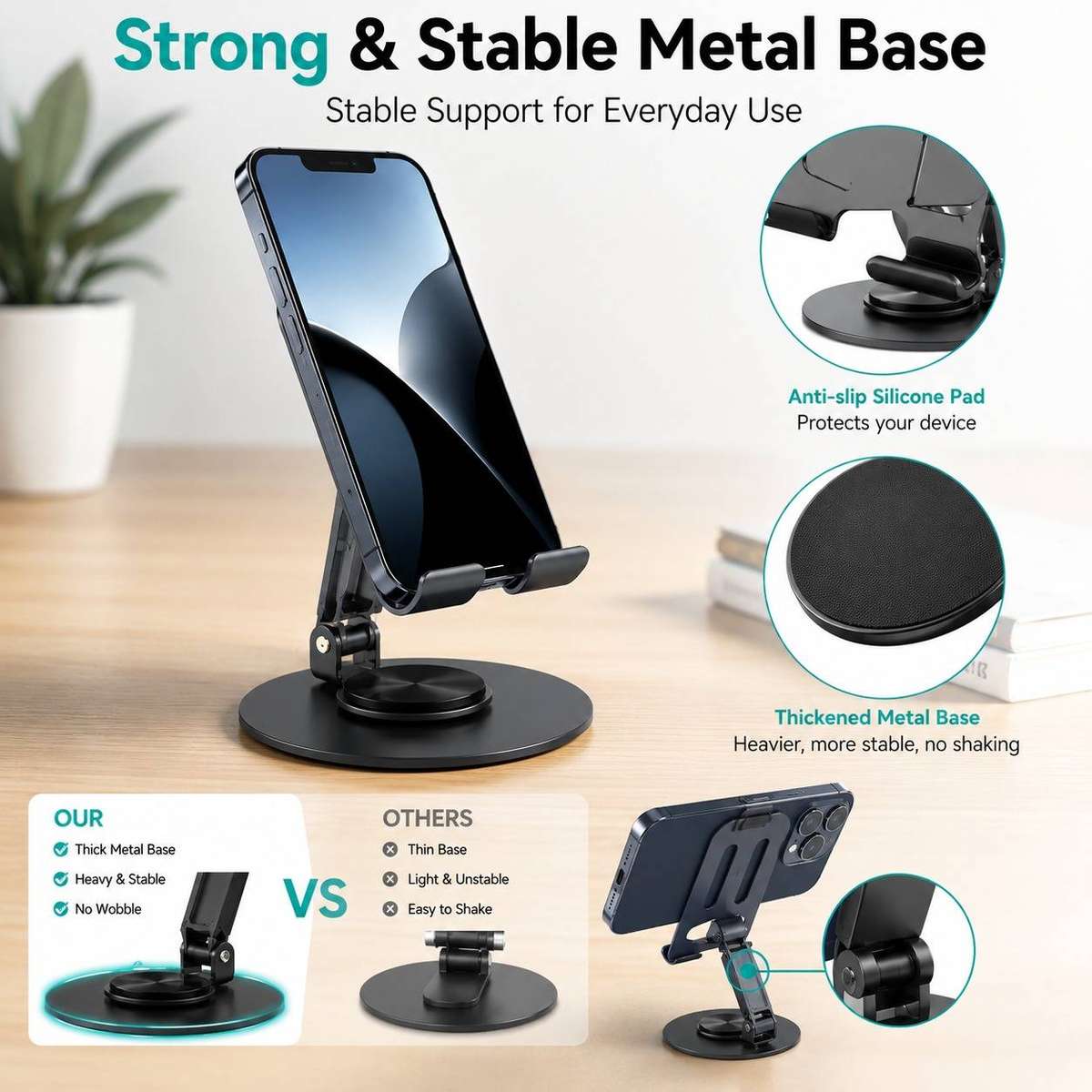 Adjustable Foldable Metal Phone Stand Desktop Mobile Holder for iPhone Samsung Huawei Tablet