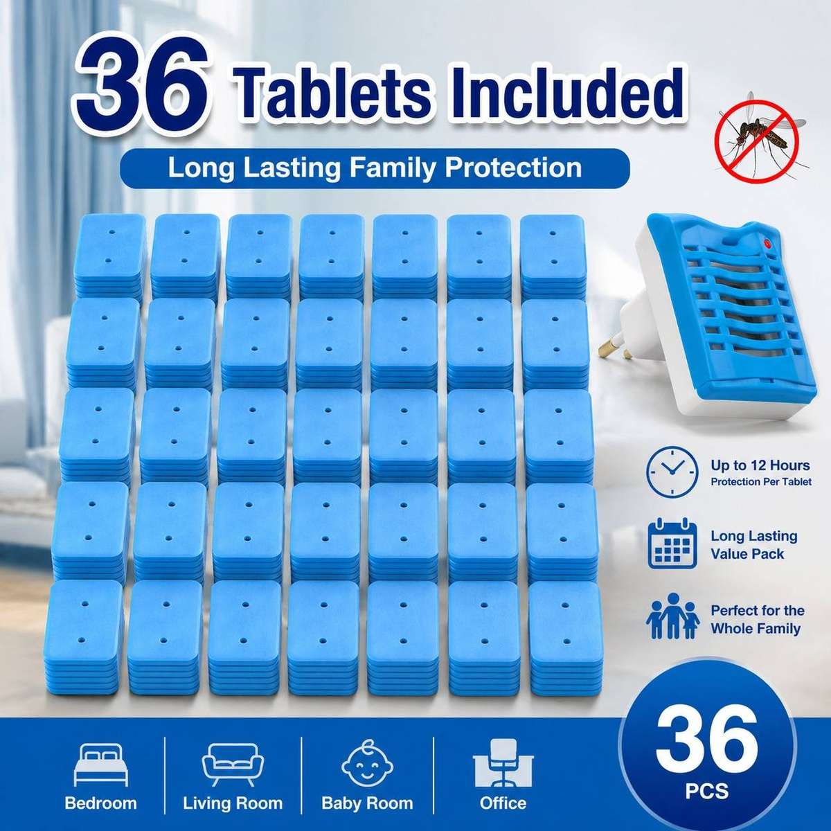 Electric Mosquito Heater with 36 Mosquito Tablets Indoor Plug In Mosquito Killer