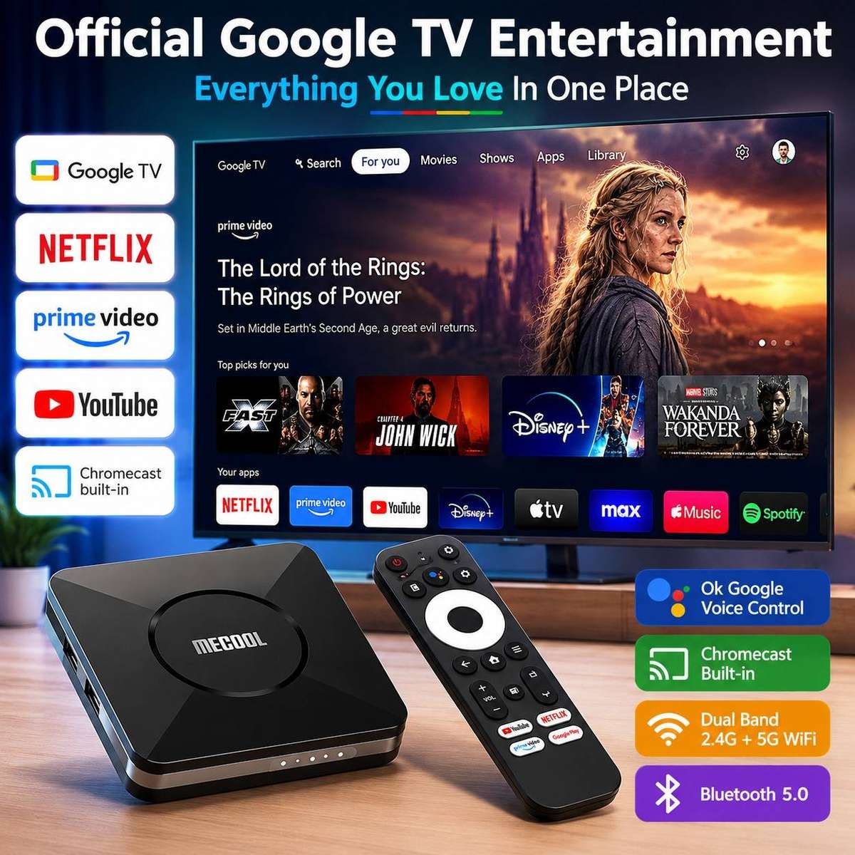 Mecool M2 Pro 4K Google TV Box Smart Streaming Device Wifi Bluetooth