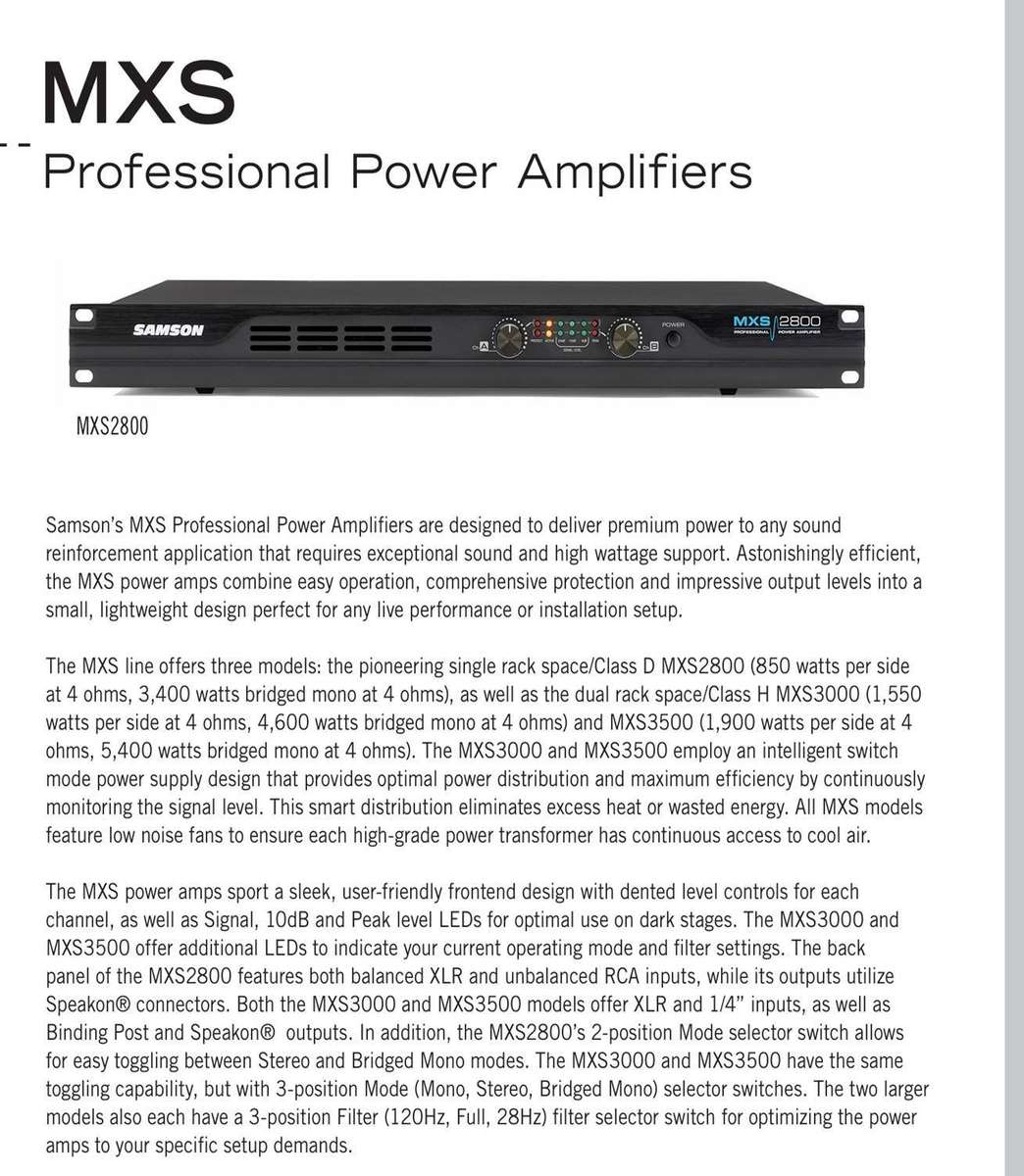 Samson MXS2800 Professional Power Amplifier