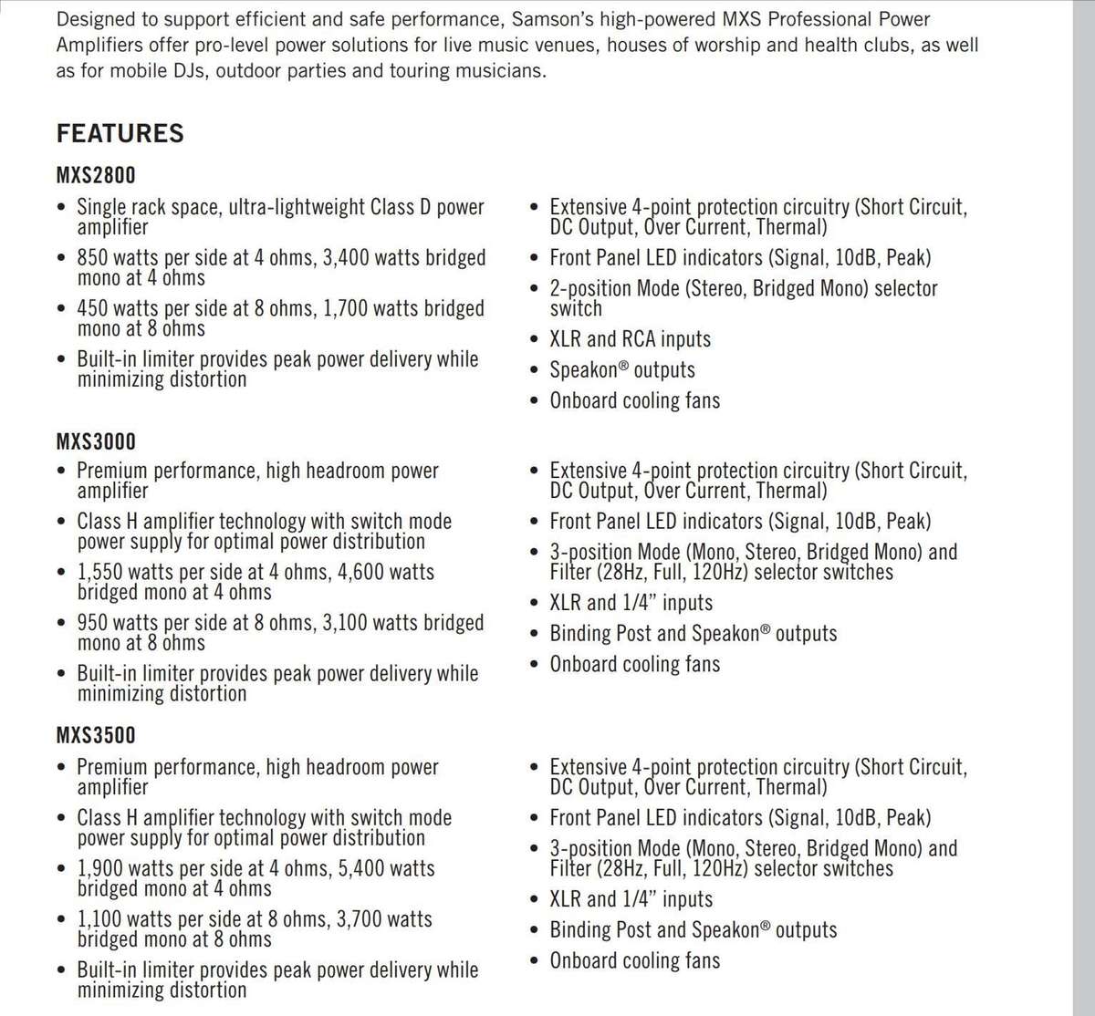 Samson MXS2800 Professional Power Amplifier