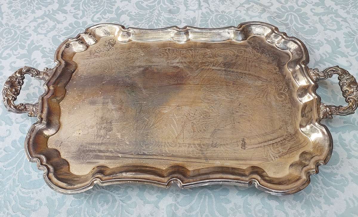 A VICTORIAN STYLE SILVER PLATED SERVING TRAY