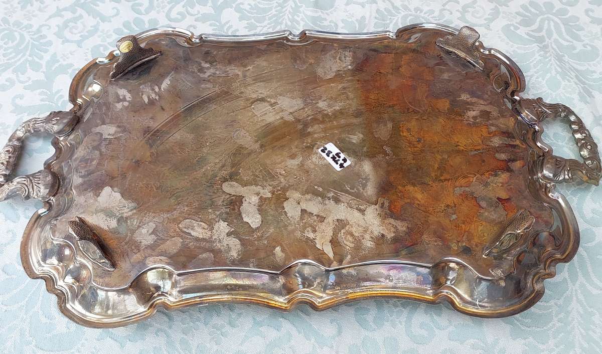 A VICTORIAN STYLE SILVER PLATED SERVING TRAY