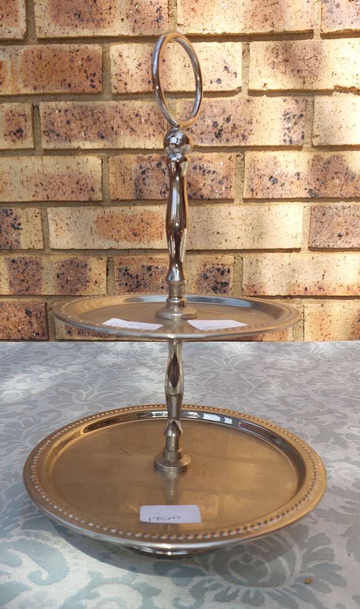 A VINTAGE SILVER PLATED TWO TIER CUPCAKE STAND