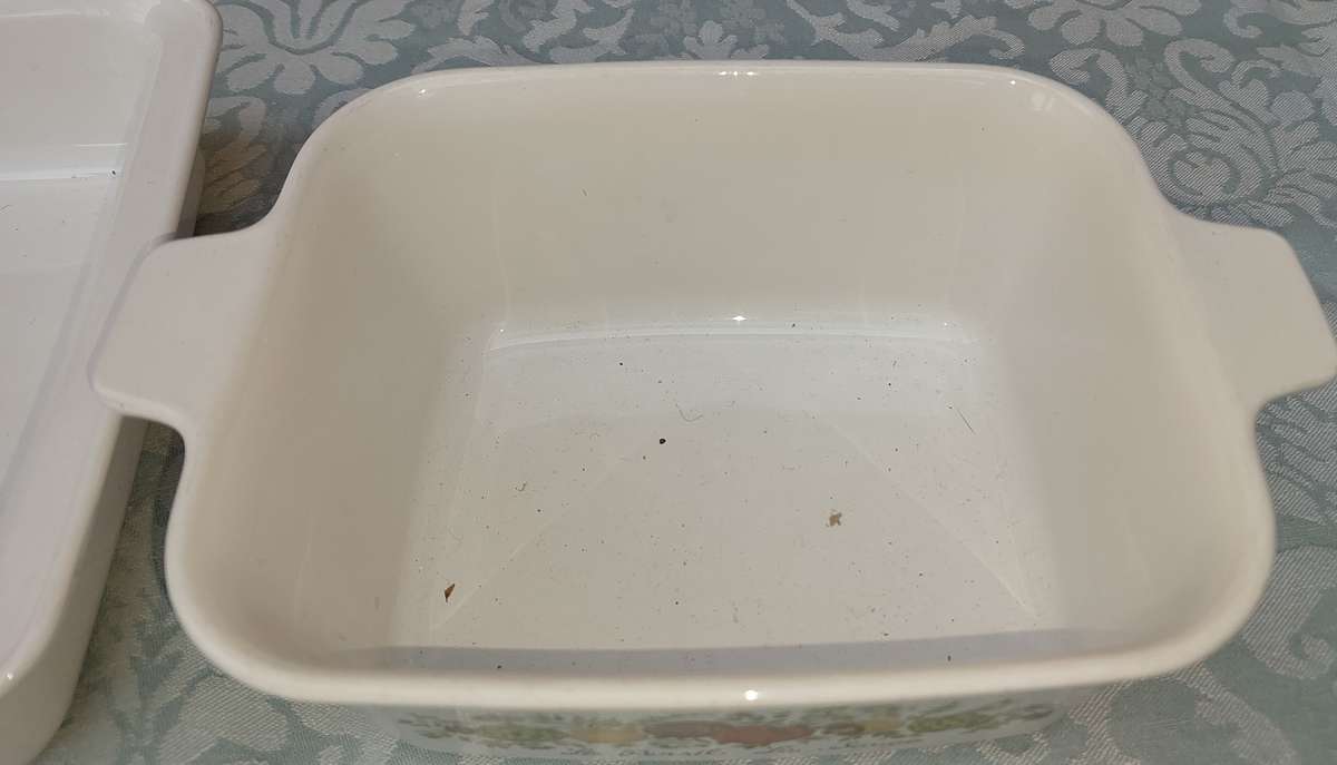 TWO VINTAGE FRENCH PORCELAIN OVEN PROOF CASSEROLE SOLD AS IS