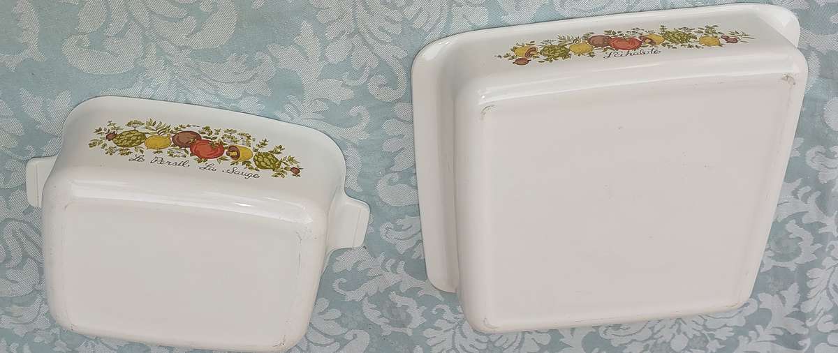 TWO VINTAGE FRENCH PORCELAIN OVEN PROOF CASSEROLE SOLD AS IS