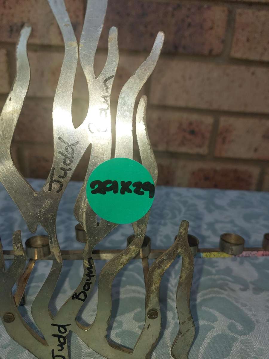 Mid-Century Modern Israeli Brutalist Stylized Flame Silver Plate Menorah sold as is