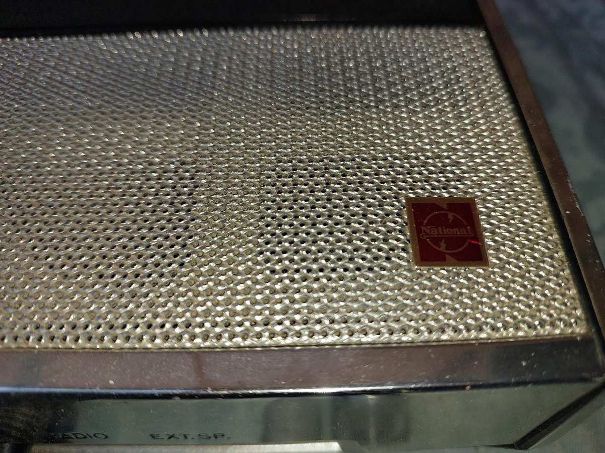 A VINTAGE NATIONAL TAPE RECORDER WITH THE MICROPHONES SOLD AS IS NOT TESTED