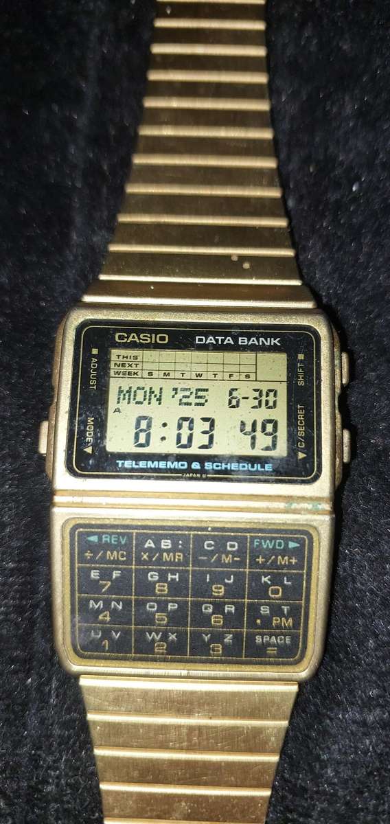 Vintage Gold Plated Casio Databank Telememo and Schedule Calculator Watch - Working
