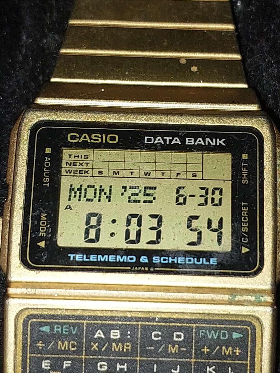 Vintage Gold Plated Casio Databank Telememo and Schedule Calculator Watch - Working