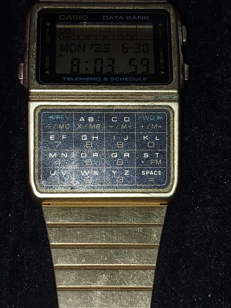 Vintage Gold Plated Casio Databank Telememo and Schedule Calculator Watch - Working