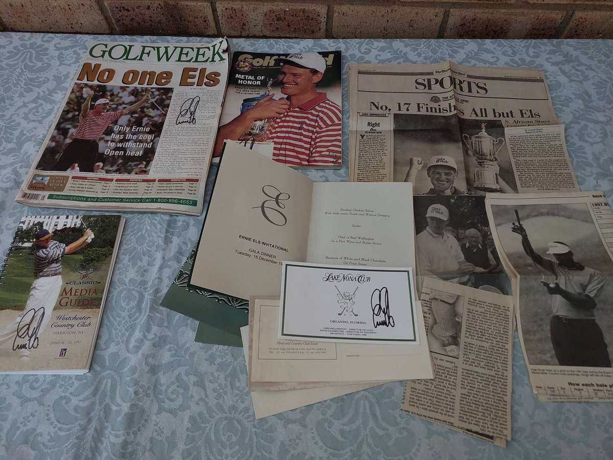 AN ENTIRE COLLECTION ERNIE ELS GOLFING LEGEND MEMORABILIA SOLD AS IS