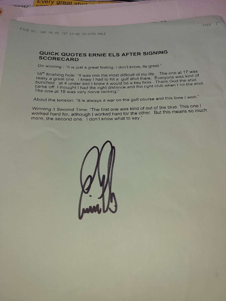 AN ENTIRE COLLECTION ERNIE ELS GOLFING LEGEND MEMORABILIA SOLD AS IS