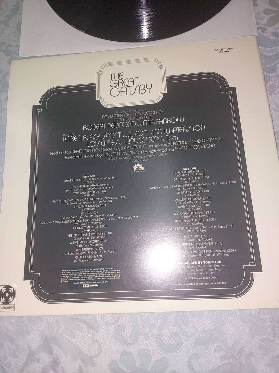 AN ORIGINAL SOUNDTRACK RECORDING OF THE GREAT GATSBY ALBUM SOLD AS IS