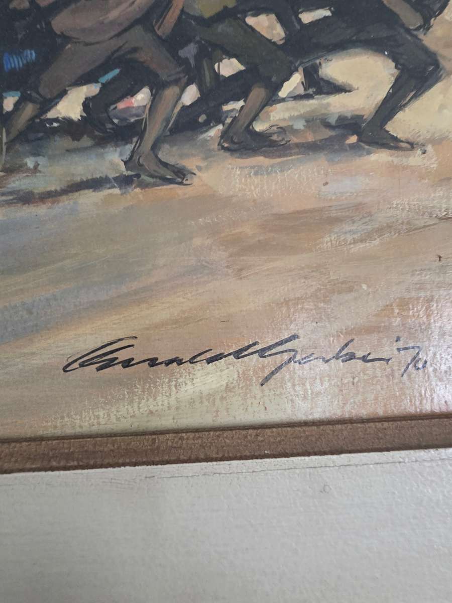 Fisherman 1970 Oil on board Painting signed